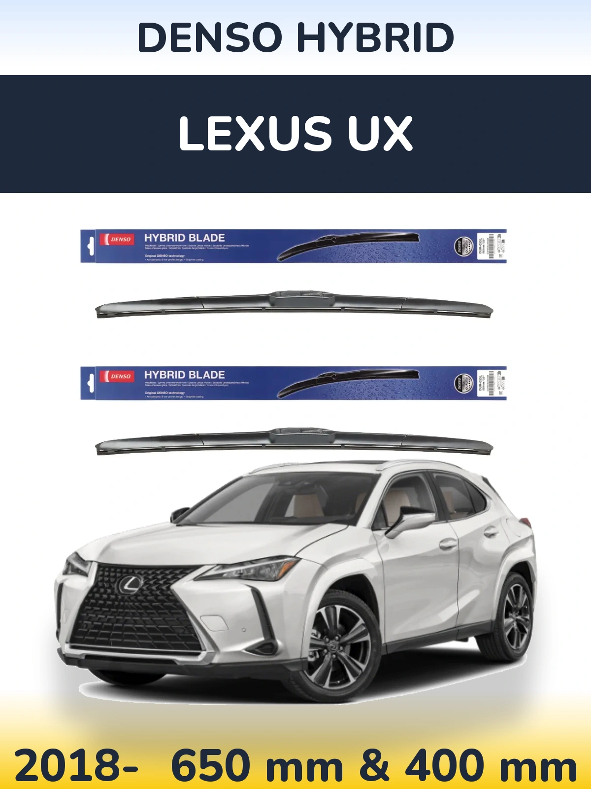 Sada předních stěračů Denso Hybrid 650 a 400 mm pro Lexus UX 2018-2026