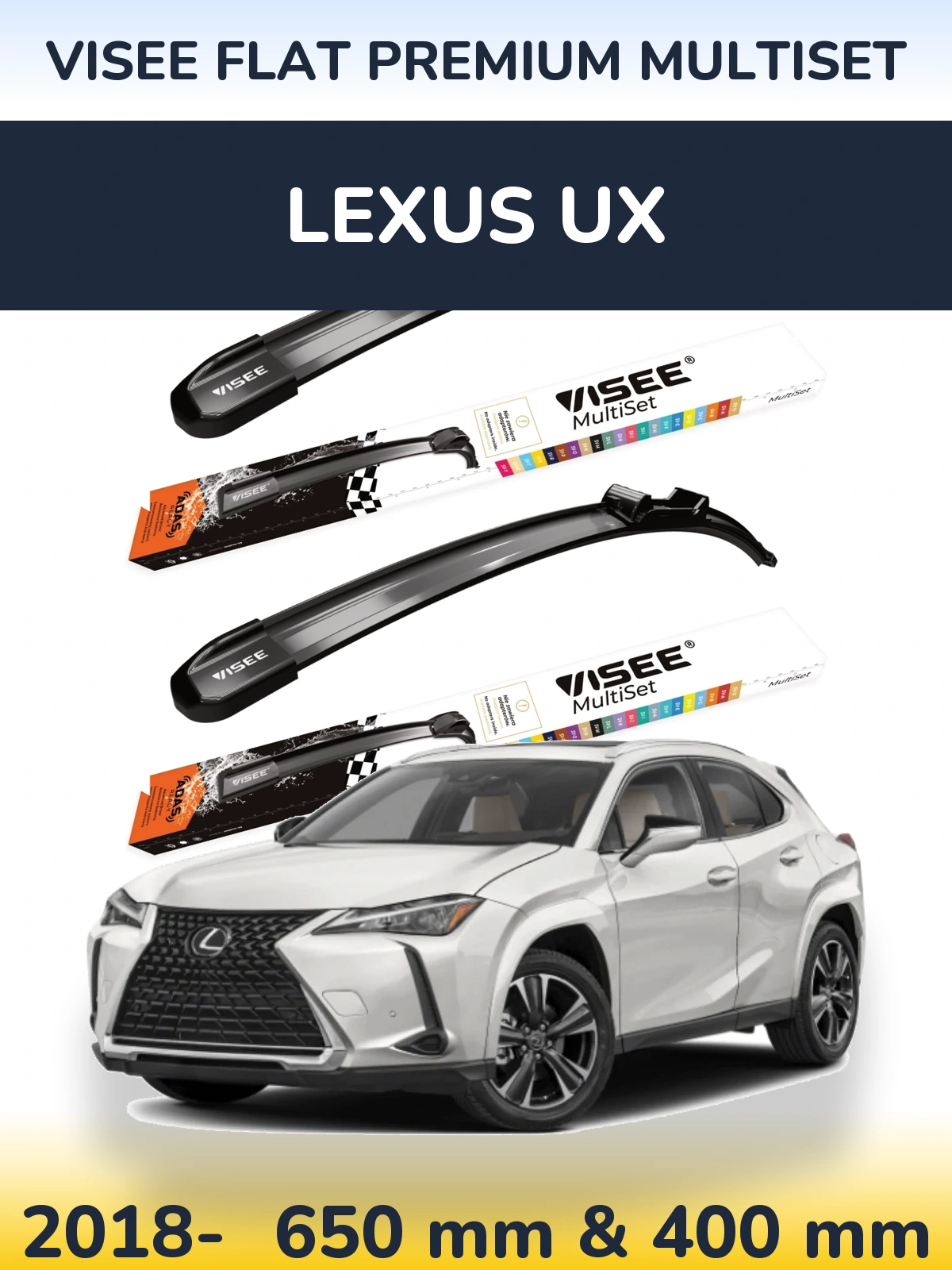 Sada předních stěračů VISEE FLAT PREMIUM MultiSet 650 a 400 mm pro Lexus UX 2018-2026
