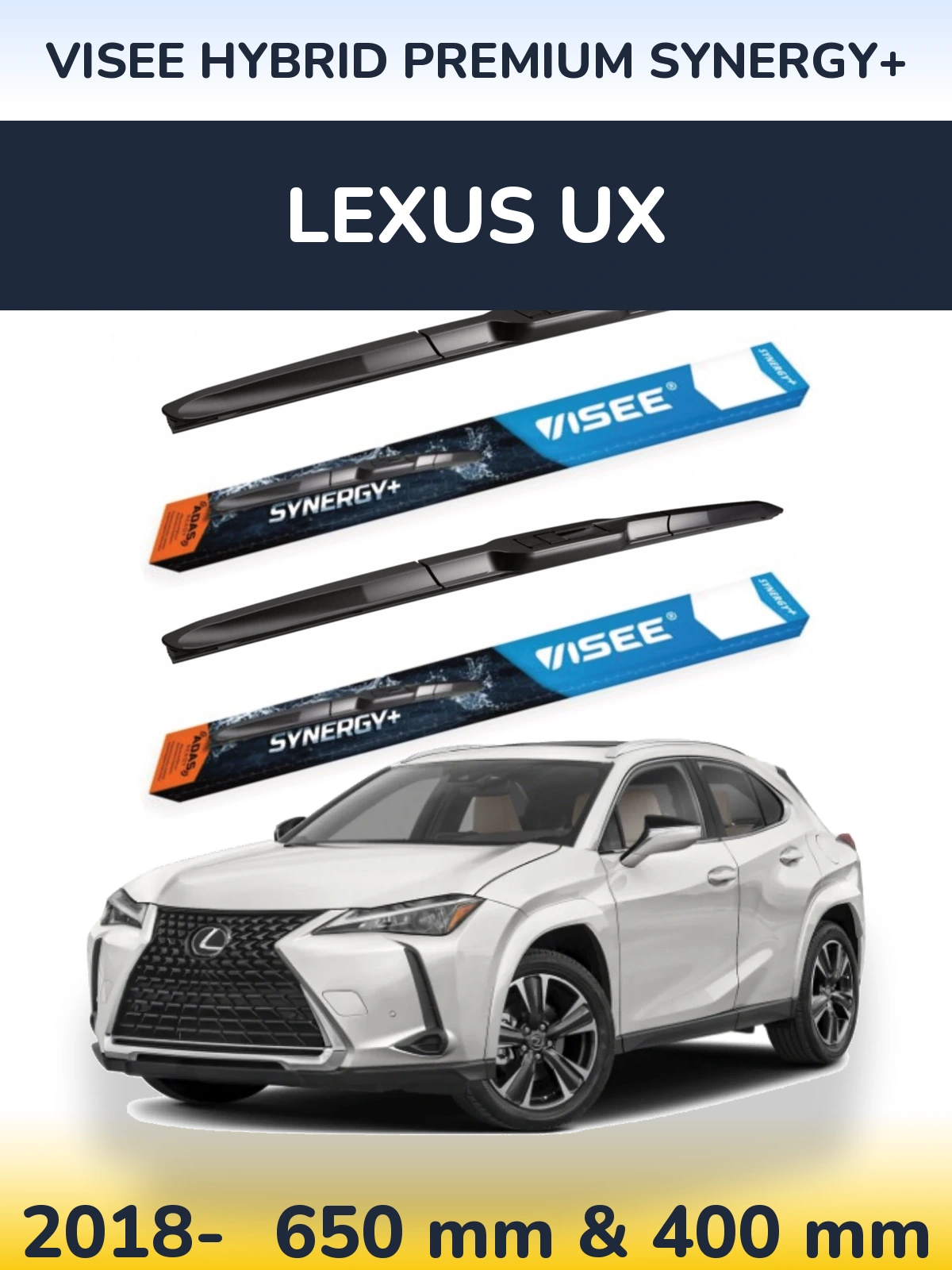 Sada předních stěračů VISEE HYBRID PREMIUM SYNERGY+ 650 a 400 mm pro Lexus UX 2018-2026