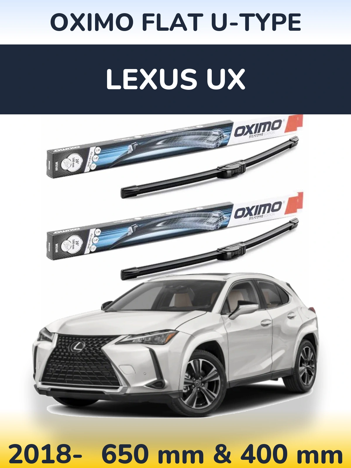 Sada předních stěračů Oximo Flat U-type 650 a 400 mm pro Lexus UX 2018-2026