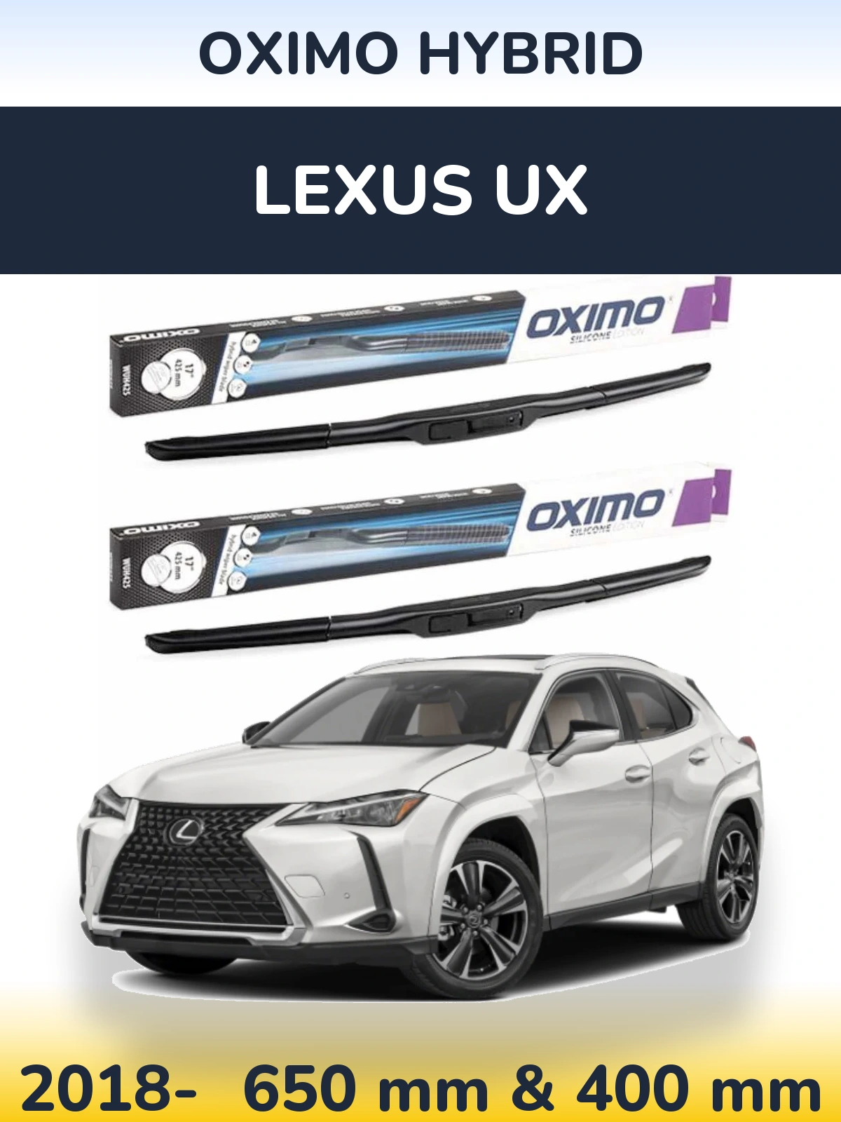 Sada předních stěračů Oximo Hybrid 650 a 400 mm pro Lexus UX 2018-2026
