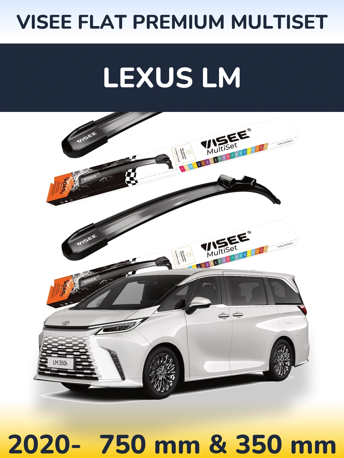 Sada předních stěračů VISEE FLAT PREMIUM MultiSet 750 a 350 mm pro Lexus LM 2020-2026