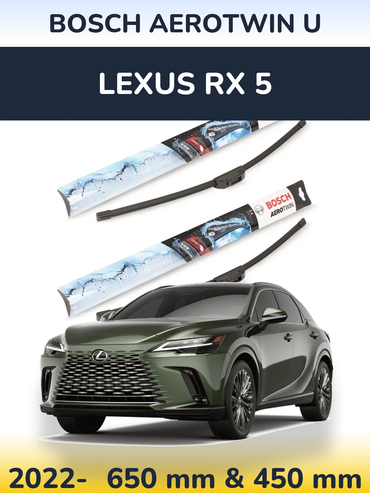 Sada předních stěračů BOSCH AeroTwin U 650 a 450 mm pro Lexus RX 5 2022-2026