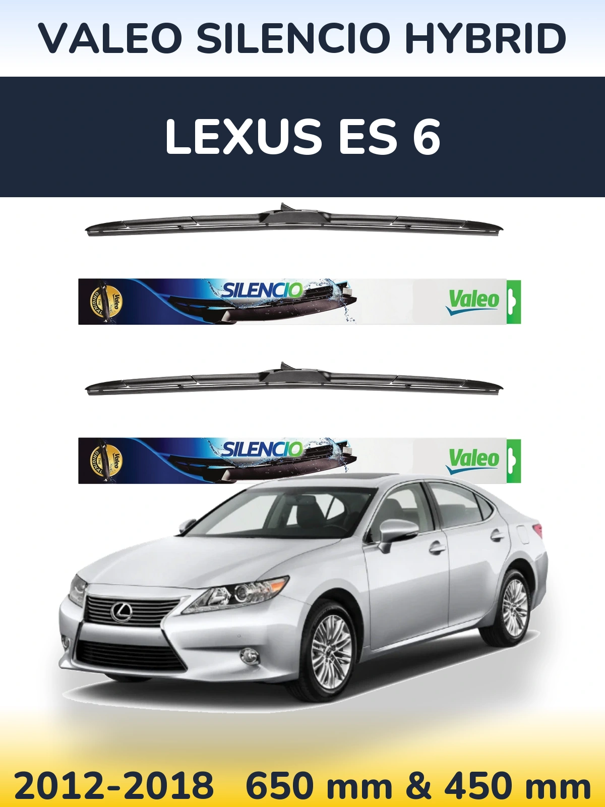Sada předních stěračů Valeo Silencio Hybrid 650 a 450 mm pro Lexus ES 6 2012-2018