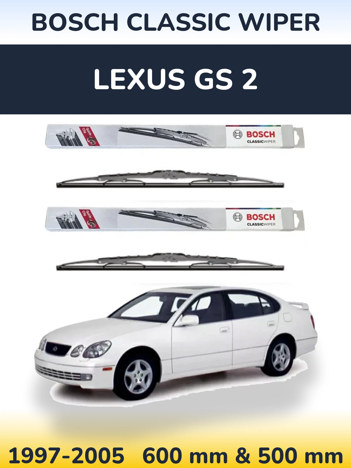 Sada předních stěračů BOSCH Classic Wiper 600 a 500 mm pro Lexus GS 2 1997-2005