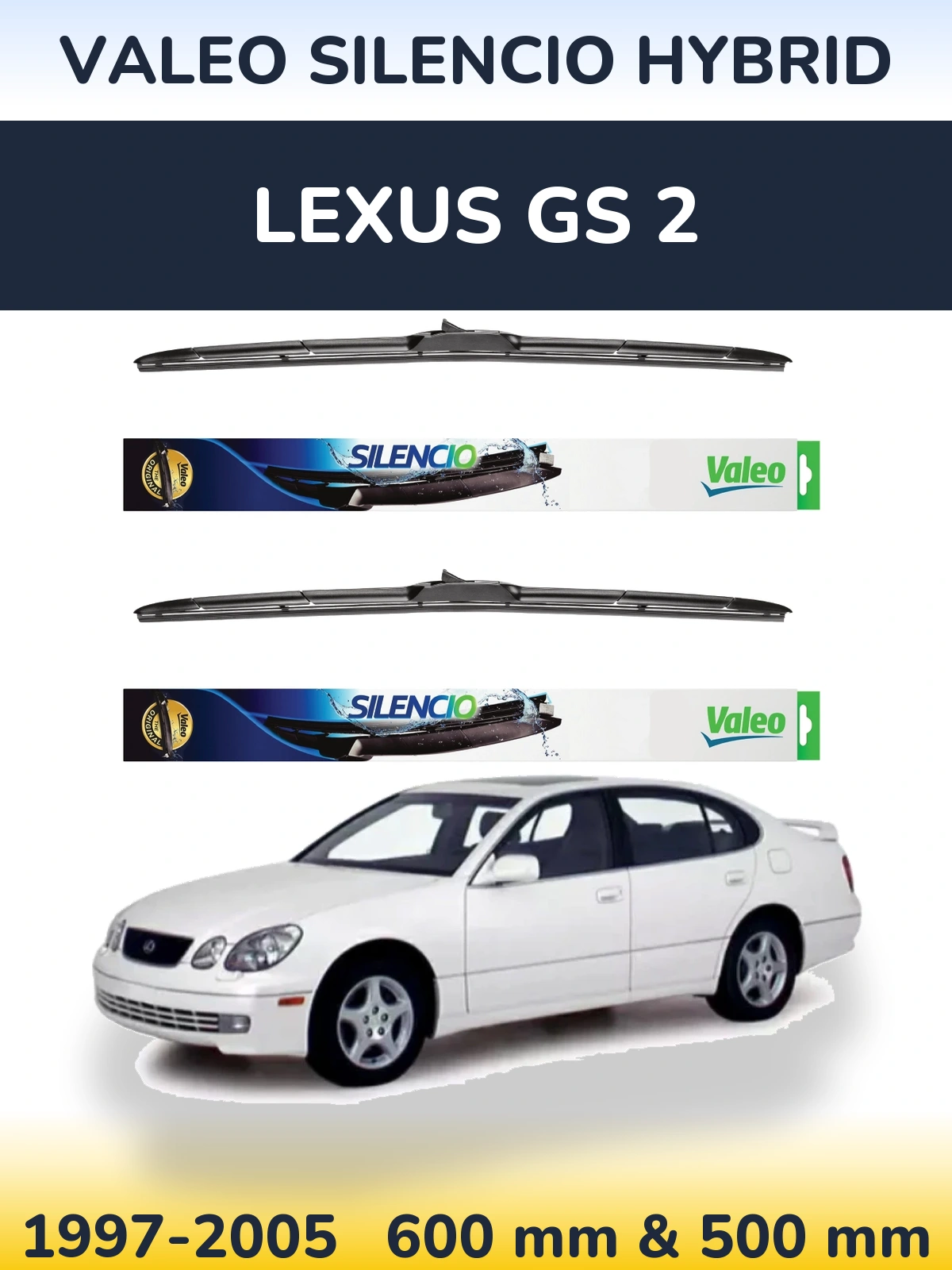 Sada předních stěračů Valeo Silencio Hybrid 600 a 500 mm pro Lexus GS 2 1997-2005