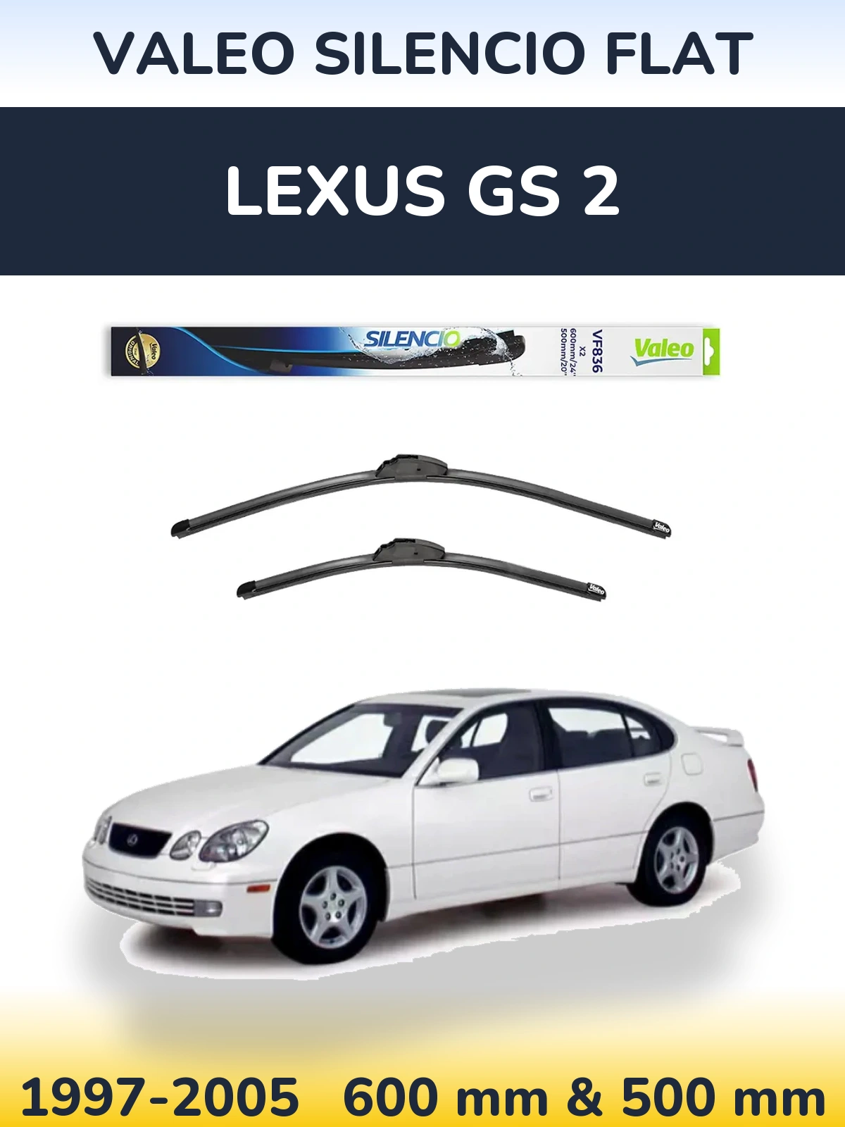 Sada předních stěračů Valeo Silencio Flat 600 a 500 mm pro Lexus GS 2 1997-2005