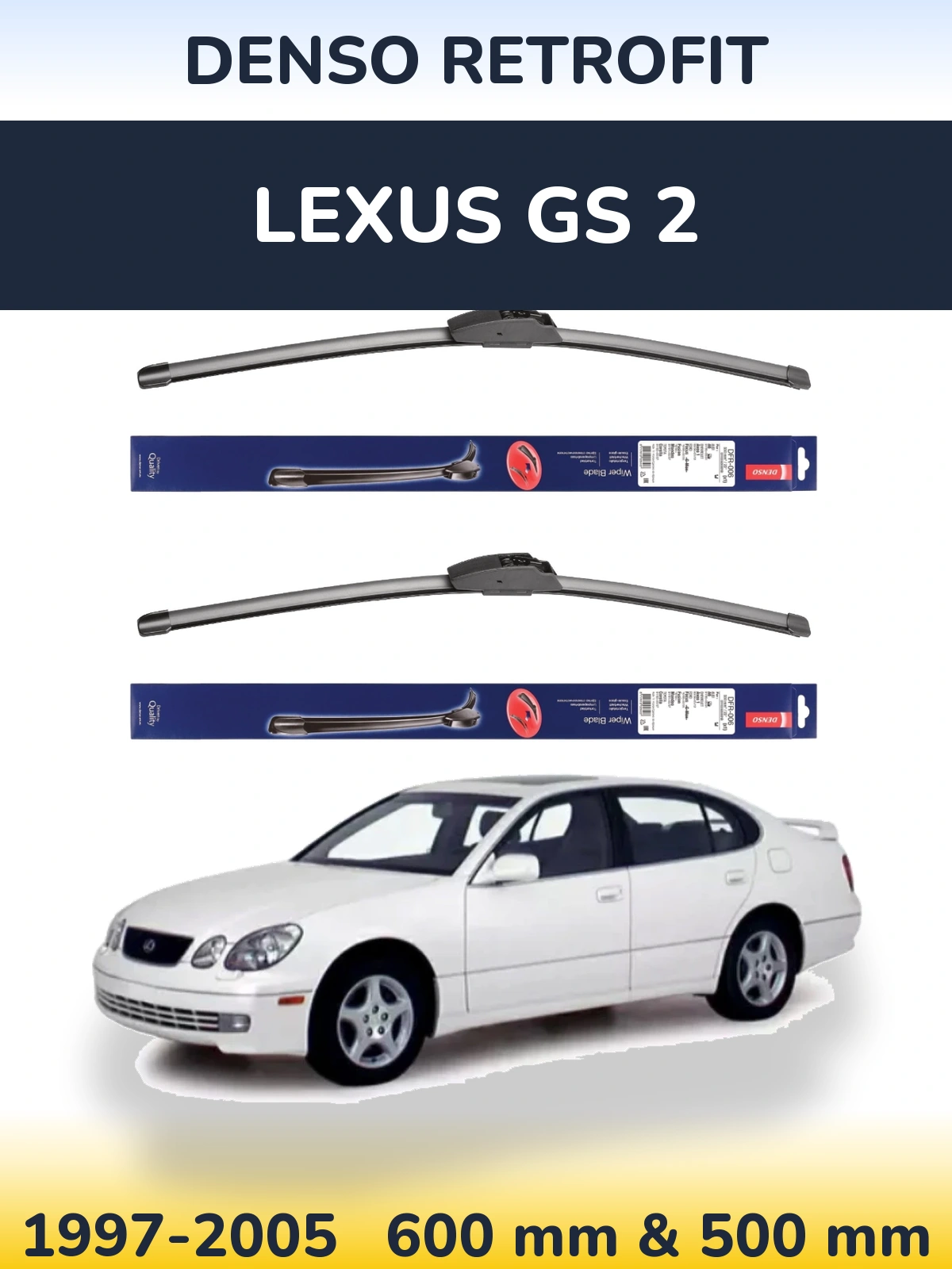 Sada předních stěračů Denso Retrofit 600 a 500 mm pro Lexus GS 2 1997-2005