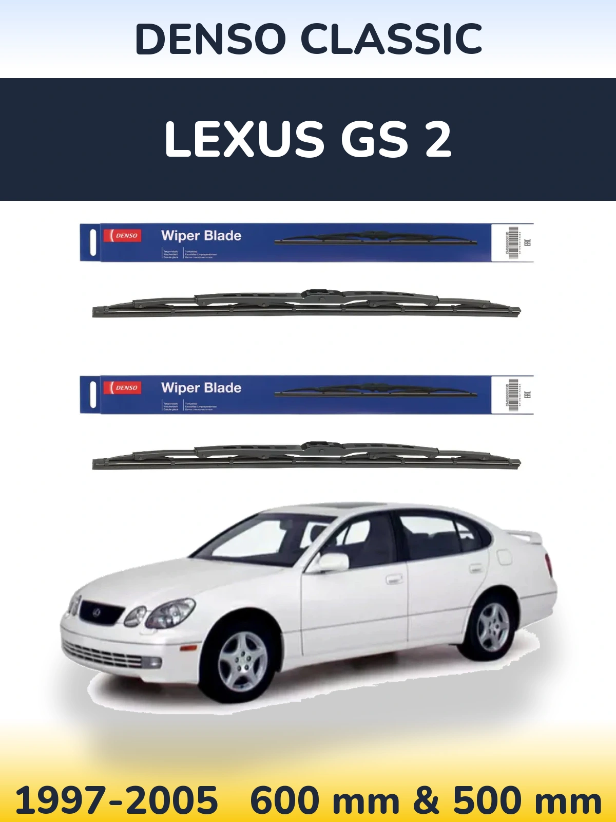 Sada předních stěračů Denso Classic 600 a 500 mm pro Lexus GS 2 1997-2005