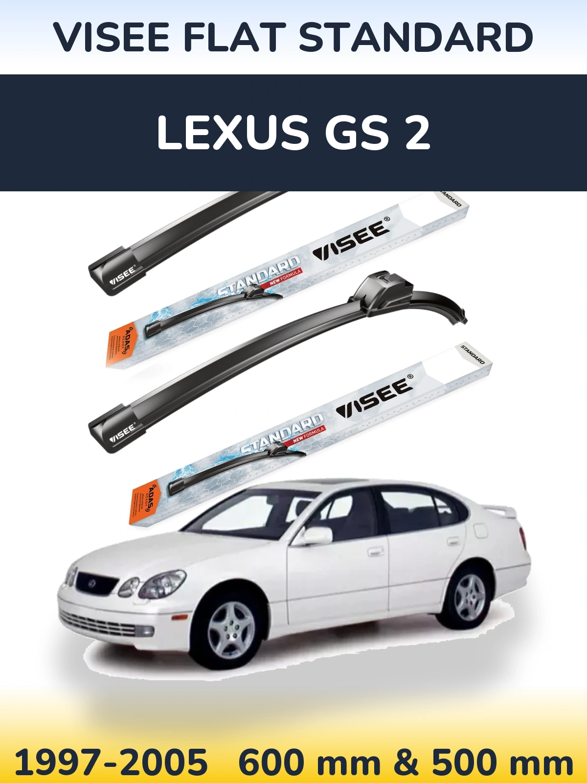 Sada předních stěračů VISEE FLAT STANDARD 600 a 500 mm pro Lexus GS 2 1997-2005