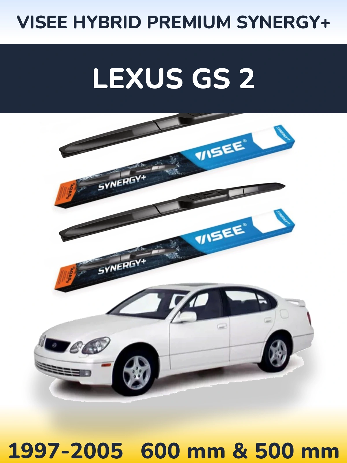 Sada předních stěračů VISEE HYBRID PREMIUM SYNERGY+ 600 a 500 mm pro Lexus GS 2 1997-2005