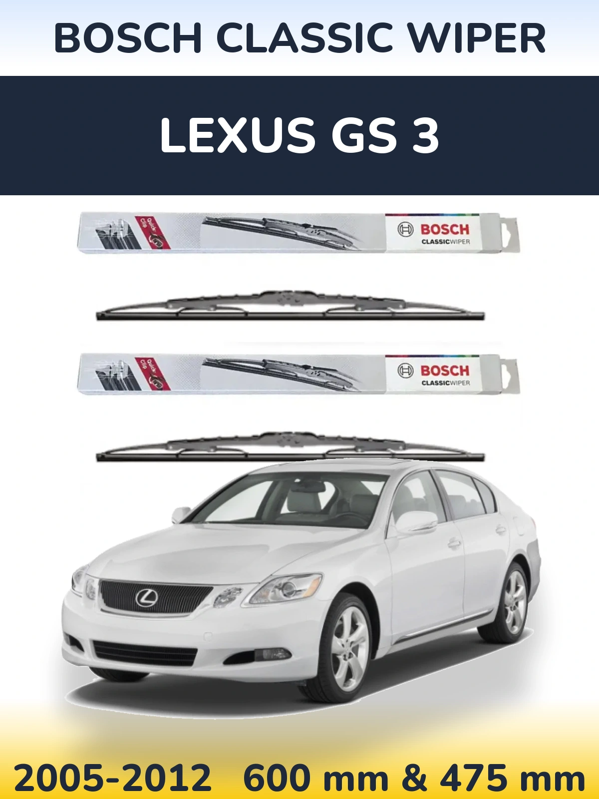 Sada předních stěračů BOSCH Classic Wiper 600 a 475 mm pro Lexus GS 3 2005-2012