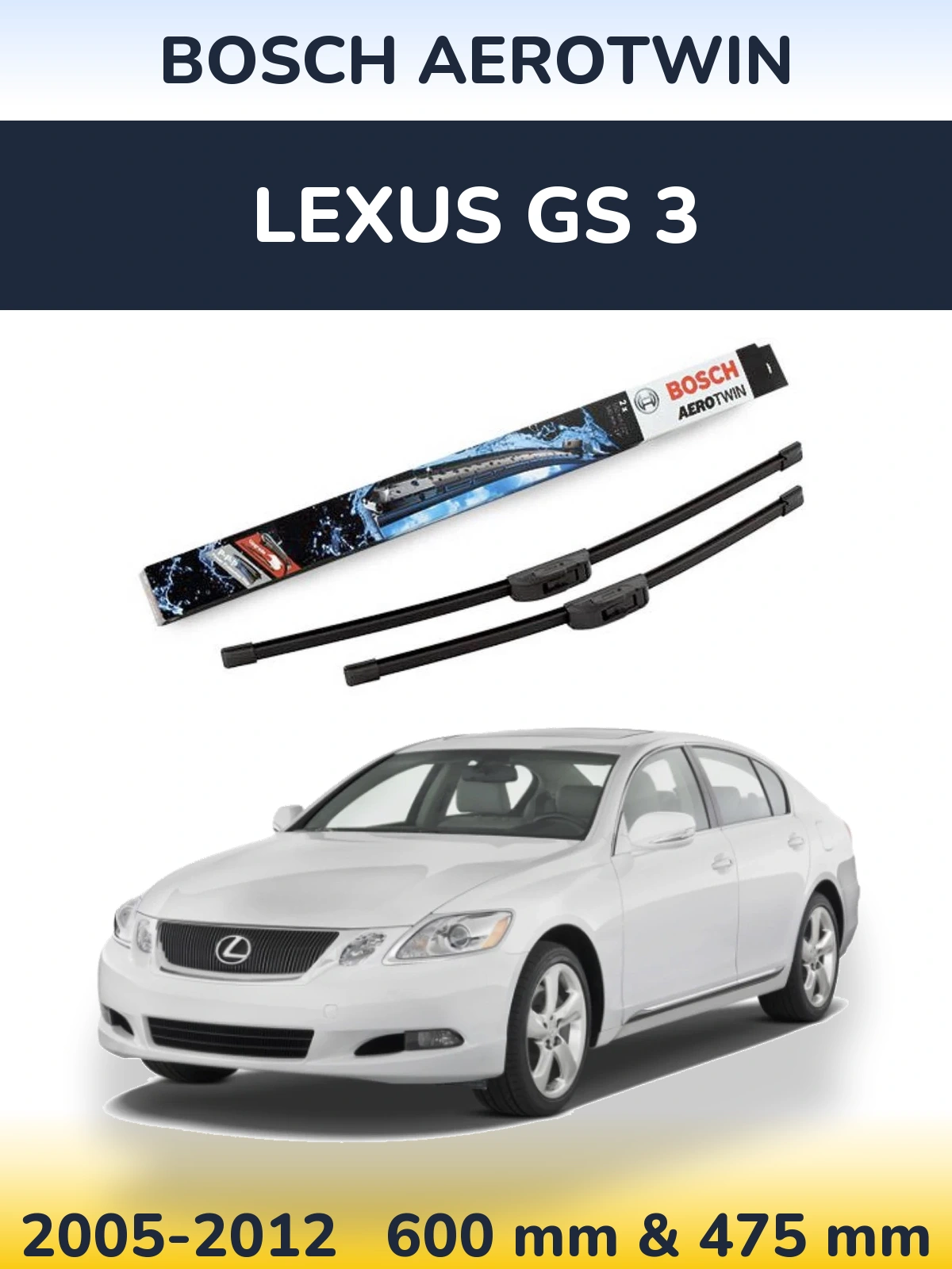 Sada předních stěračů BOSCH AeroTwin 600 a 475 mm pro Lexus GS 3 2005-2012