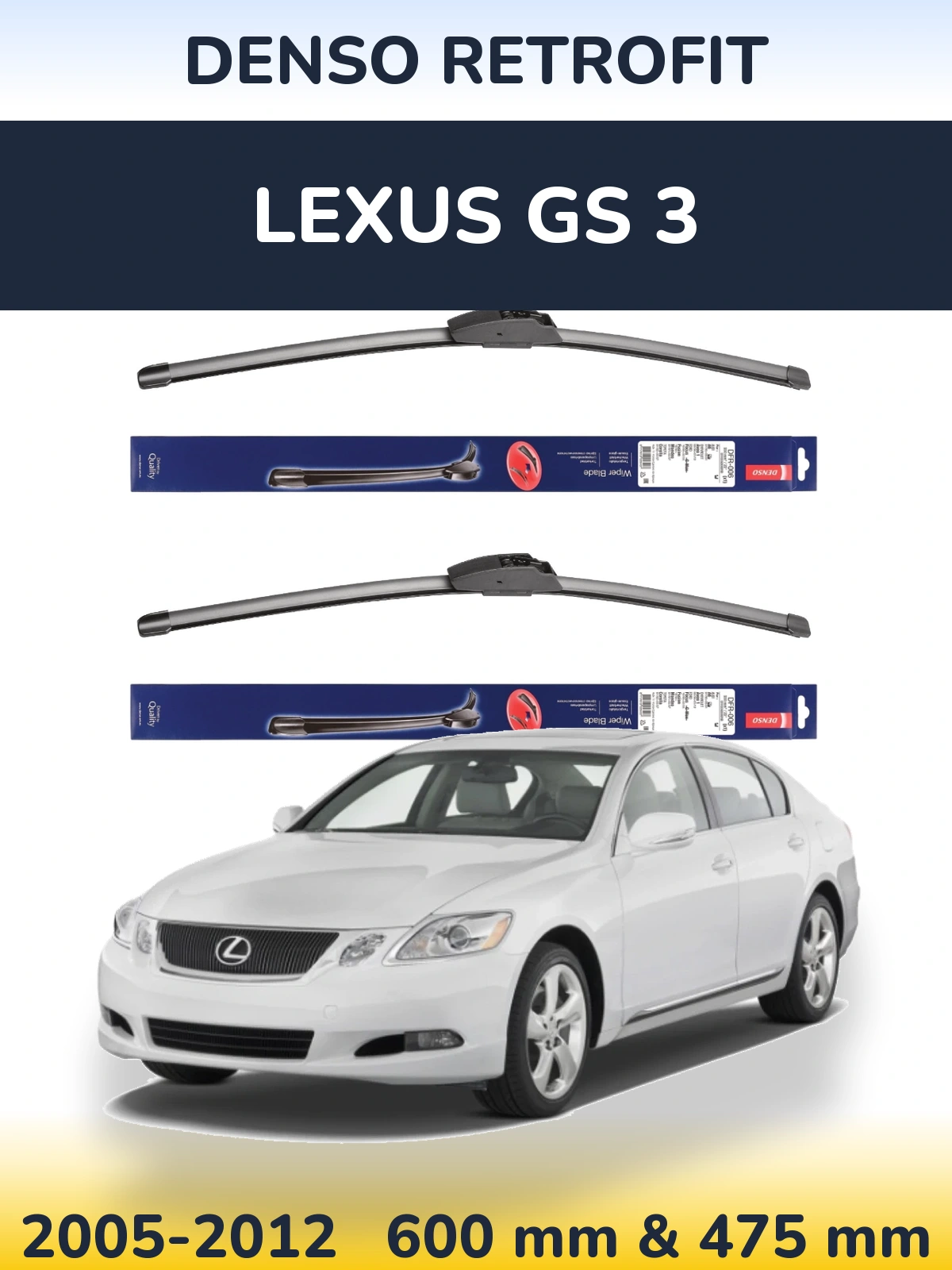 Sada předních stěračů Denso Retrofit 600 a 475 mm pro Lexus GS 3 2005-2012