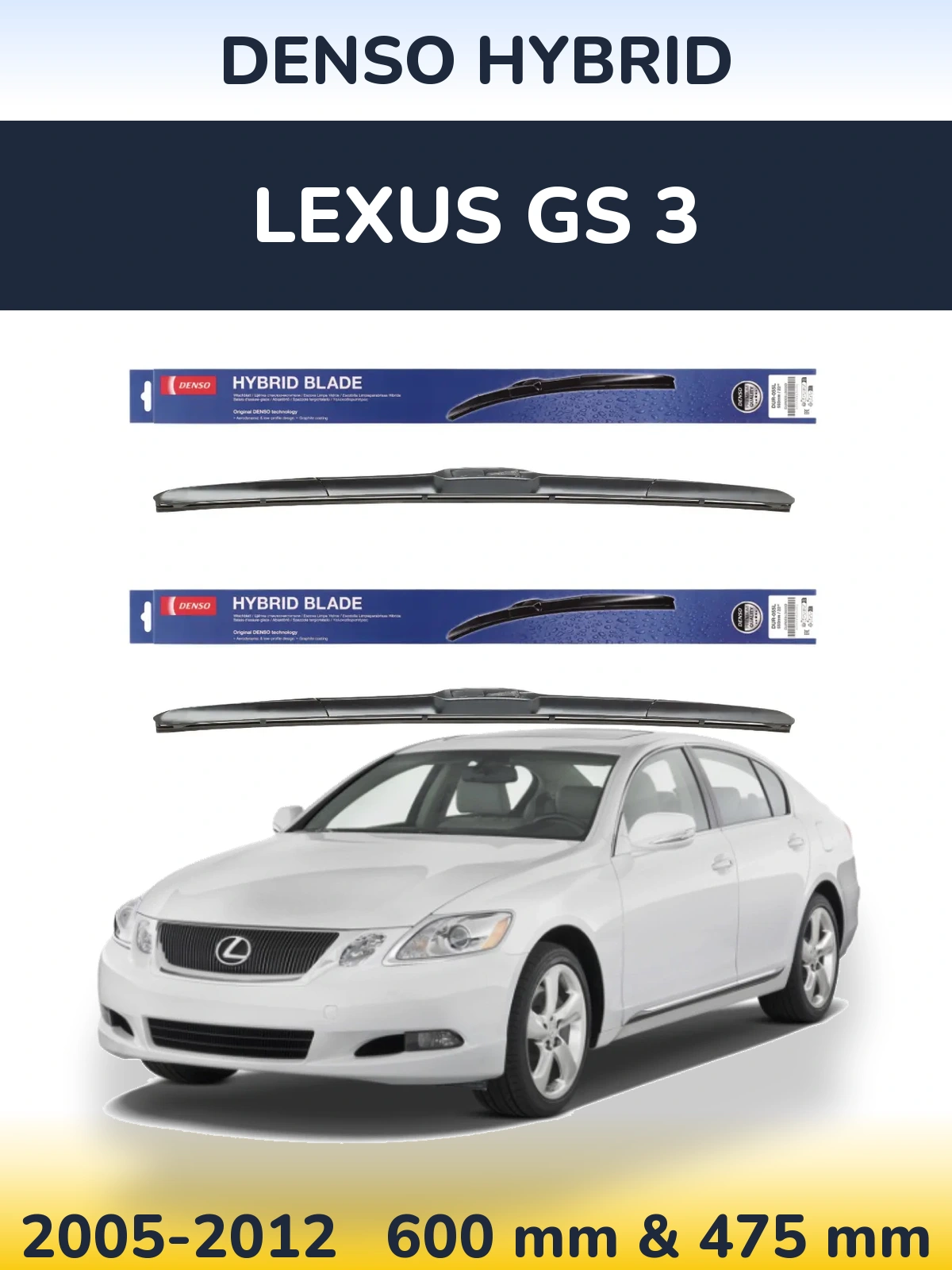 Sada předních stěračů Denso Hybrid 600 a 475 mm pro Lexus GS 3 2005-2012