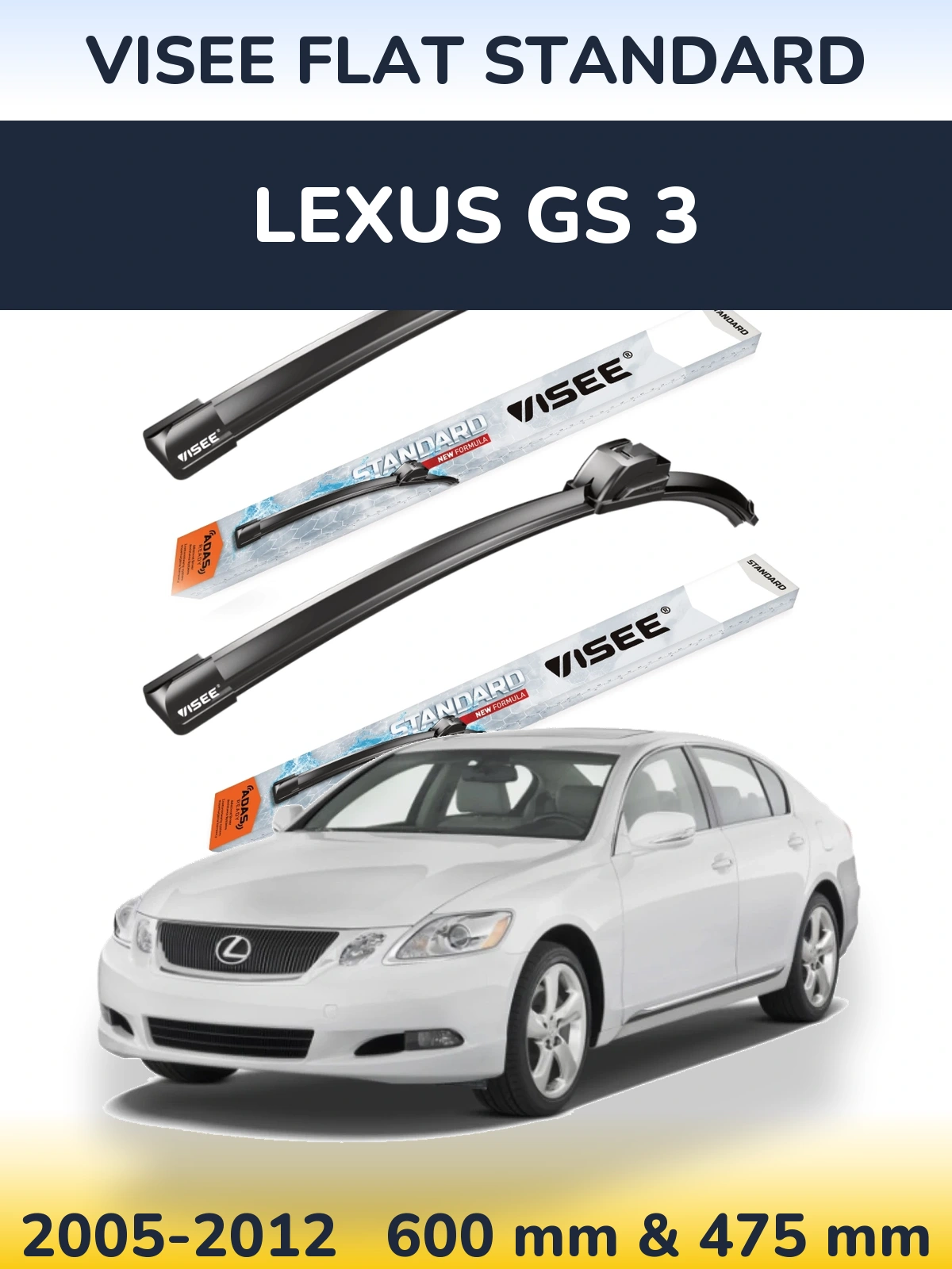 Sada předních stěračů VISEE FLAT STANDARD 600 a 475 mm pro Lexus GS 3 2005-2012