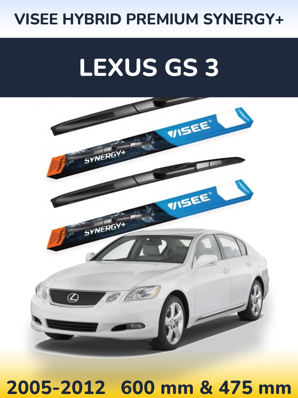 Sada předních stěračů VISEE HYBRID PREMIUM SYNERGY+ 600 a 475 mm pro Lexus GS 3 2005-2012