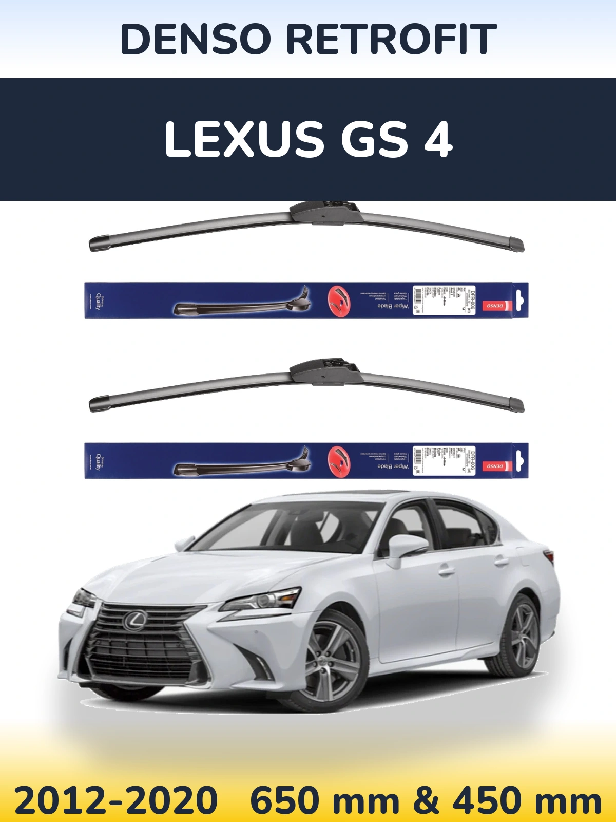 Sada předních stěračů Denso Retrofit 650 a 450 mm pro Lexus GS 4 2012-2020