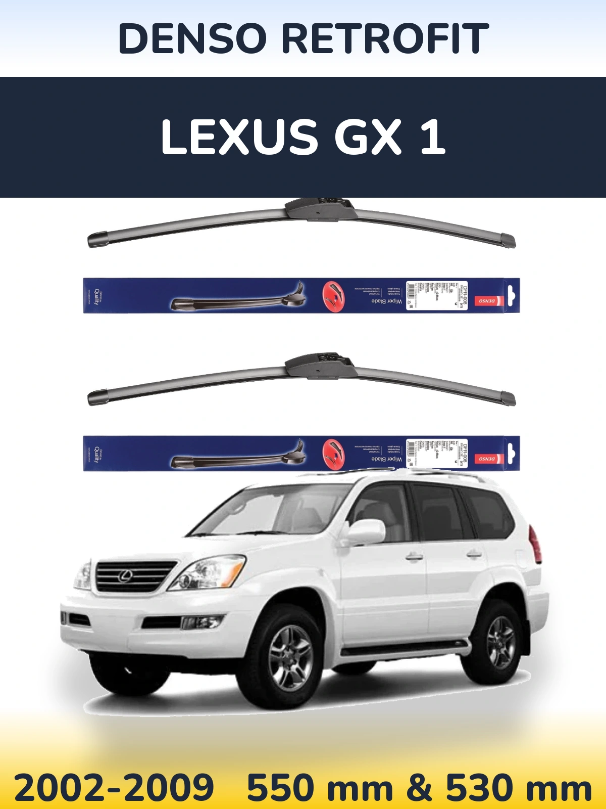 Sada předních stěračů Denso Retrofit 550 a 530 mm pro Lexus GX 1 2002-2009
