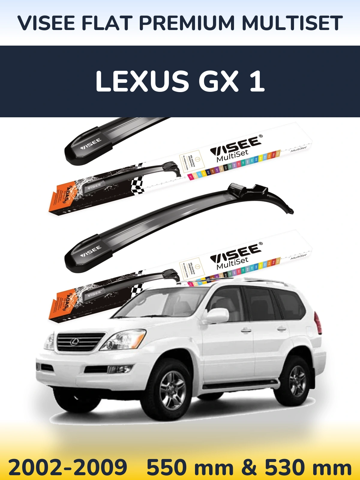 Sada předních stěračů VISEE FLAT PREMIUM MultiSet 550 a 530 mm pro Lexus GX 1 2002-2009