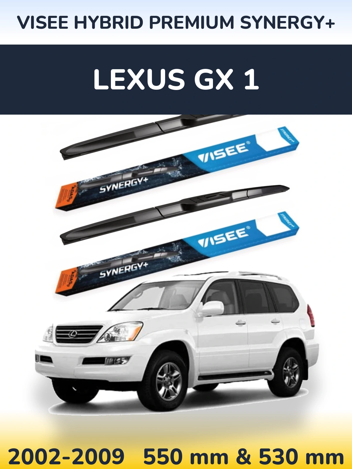Sada předních stěračů VISEE HYBRID PREMIUM SYNERGY+ 550 a 530 mm pro Lexus GX 1 2002-2009