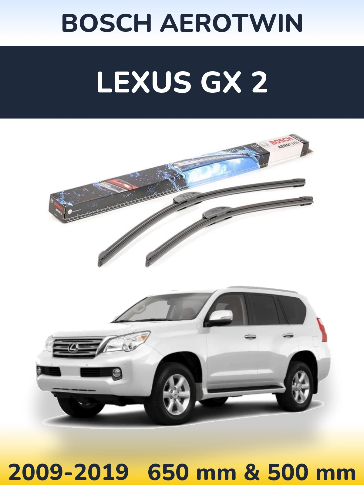 Sada předních stěračů BOSCH AeroTwin 650 a 500 mm pro Lexus GX 2 2009-2019