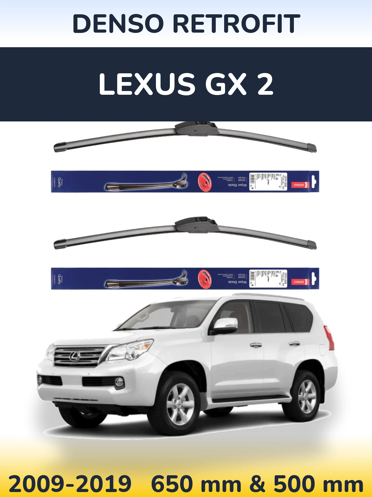 Sada předních stěračů Denso Retrofit 650 a 500 mm pro Lexus GX 2 2009-2019