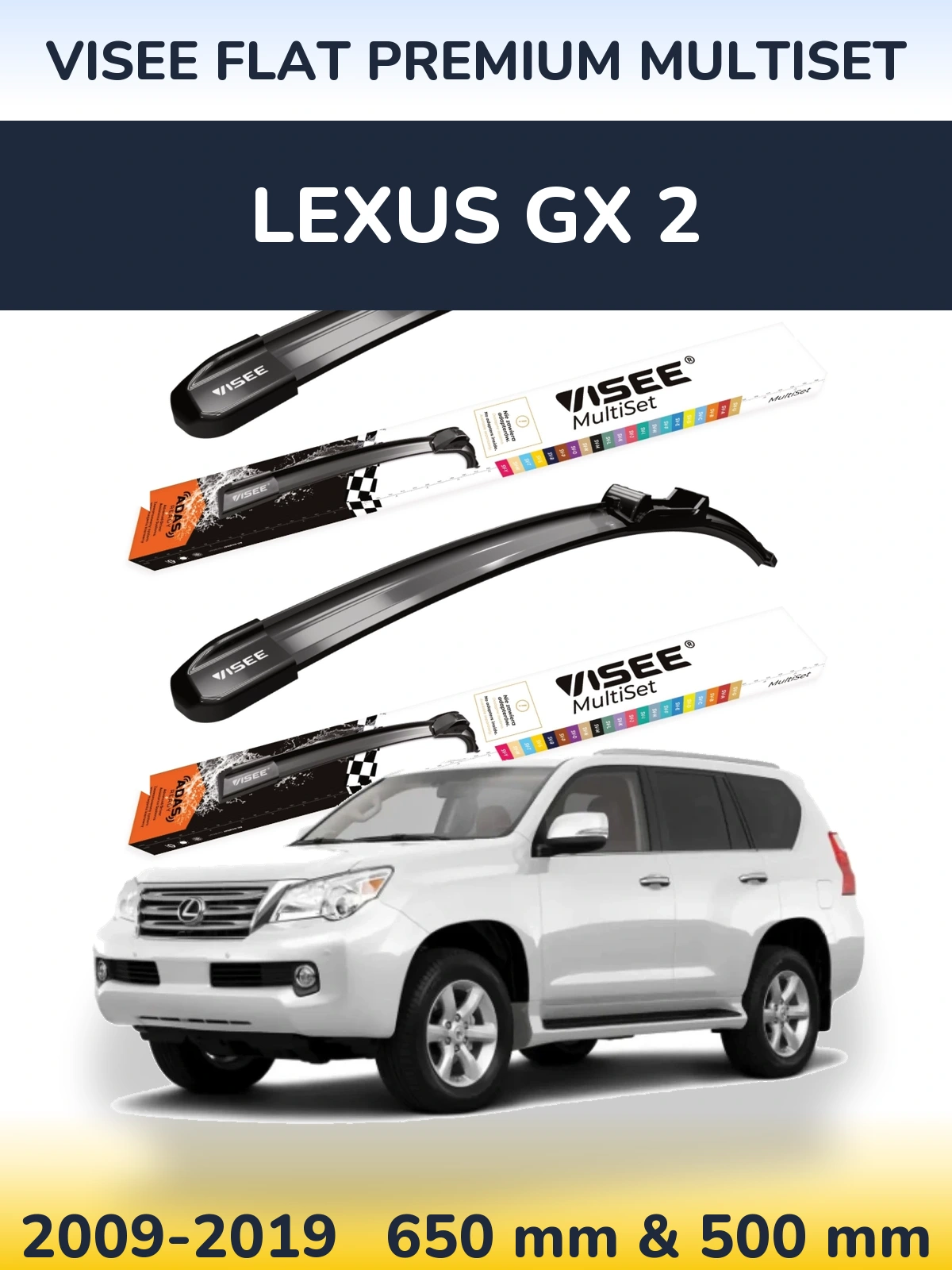 Sada předních stěračů VISEE FLAT PREMIUM MultiSet 650 a 500 mm pro Lexus GX 2 2009-2019