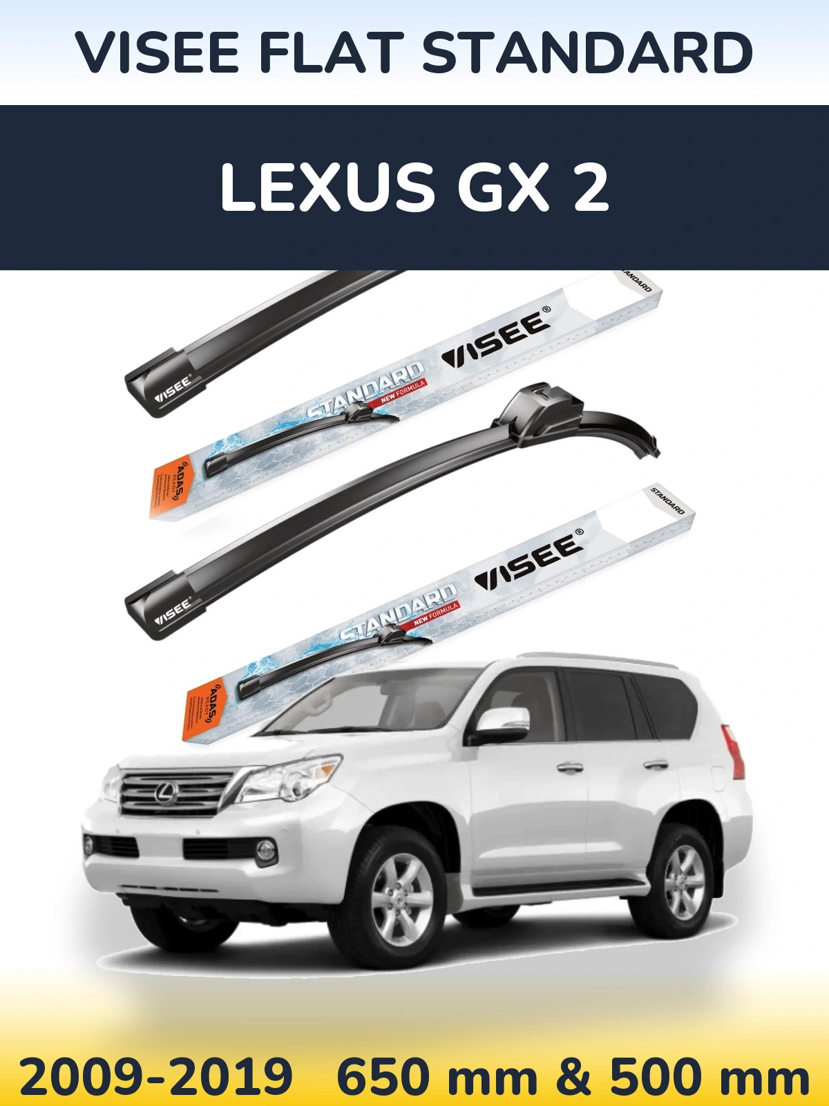 Sada předních stěračů VISEE FLAT STANDARD 650 a 500 mm pro Lexus GX 2 2009-2019