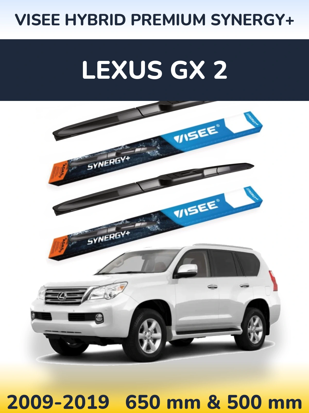 Sada předních stěračů VISEE HYBRID PREMIUM SYNERGY+ 650 a 500 mm pro Lexus GX 2 2009-2019