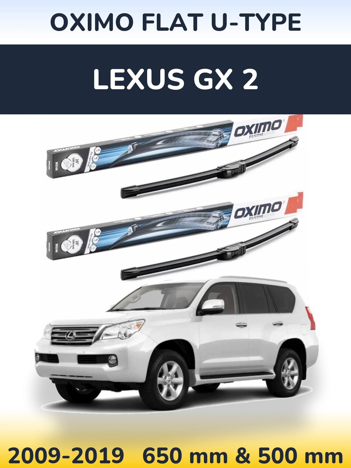 Sada předních stěračů Oximo Flat U-type 650 a 500 mm pro Lexus GX 2 2009-2019