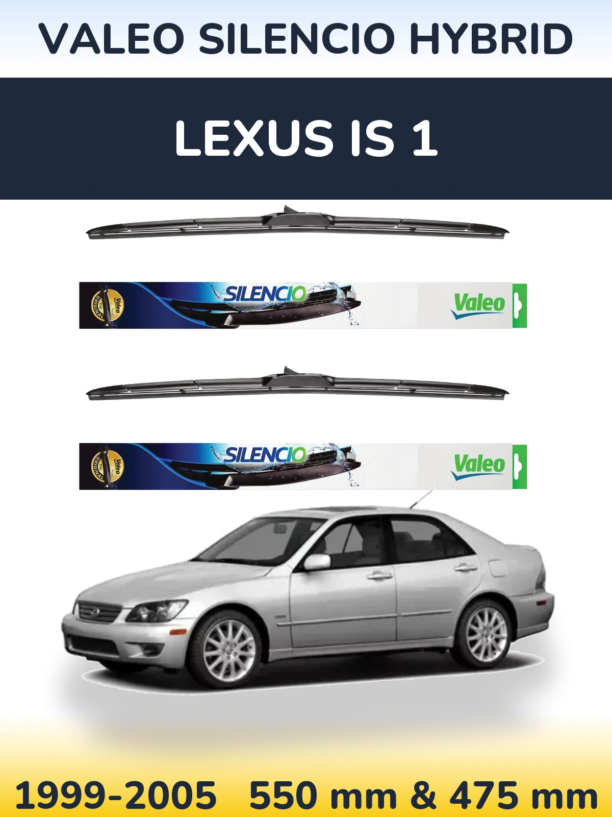 Sada předních stěračů Valeo Silencio Hybrid 550 a 475 mm pro Lexus IS 1 1999-2005