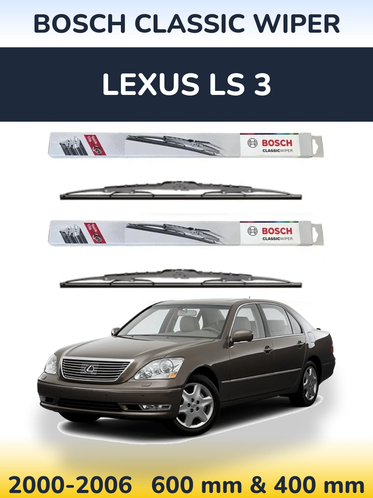 Sada předních stěračů BOSCH Classic Wiper 600 a 400 mm pro Lexus LS 3 2000-2006