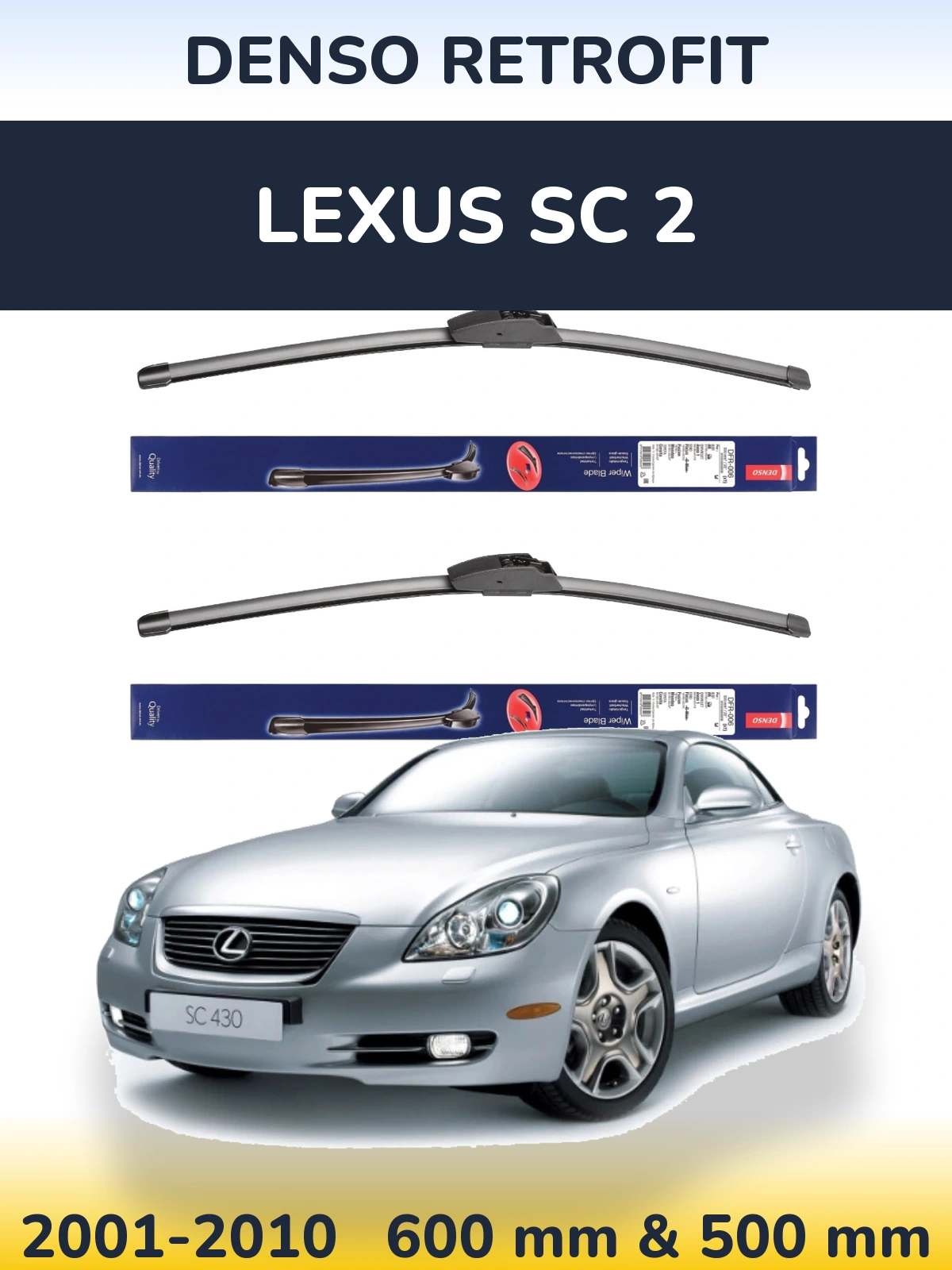 Sada předních stěračů Denso Retrofit 600 a 500 mm pro Lexus SC 2 2001-2010