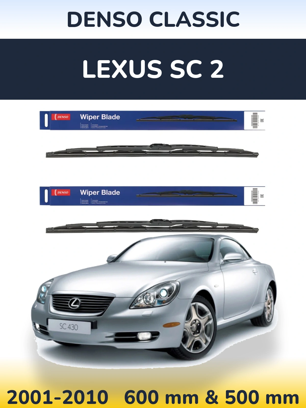 Sada předních stěračů Denso Classic 600 a 500 mm pro Lexus SC 2 2001-2010