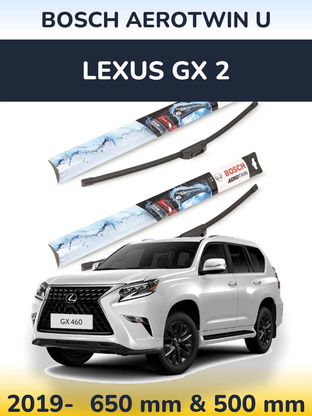 Sada předních stěračů BOSCH AeroTwin U 650 a 500 mm pro Lexus GX 2 2019-2026