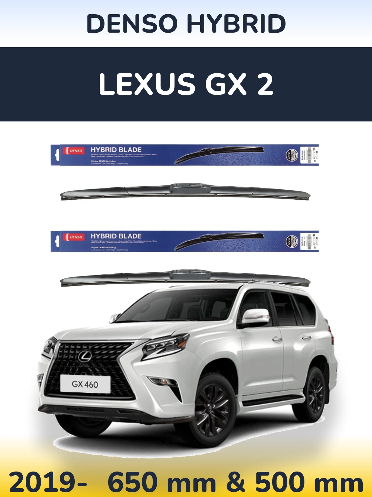 Sada předních stěračů Denso Hybrid 650 a 500 mm pro Lexus GX 2 2019-2026
