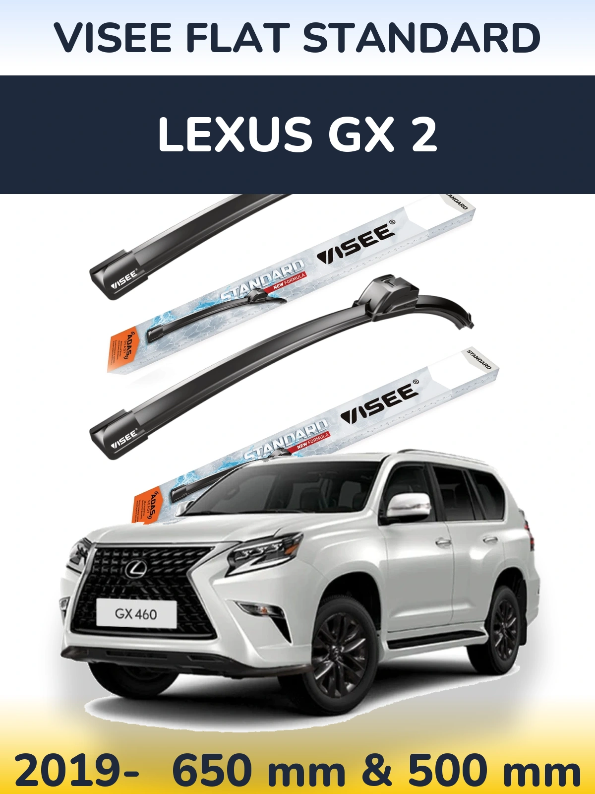 Sada předních stěračů VISEE FLAT STANDARD 650 a 500 mm pro Lexus GX 2 2019-2026