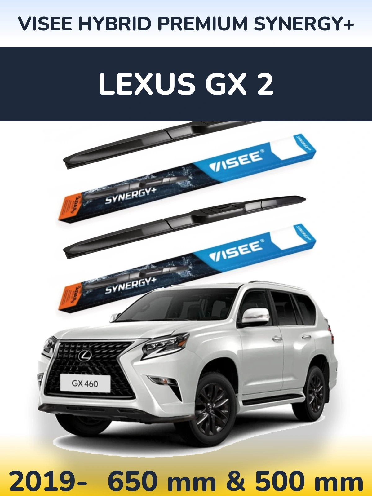 Sada předních stěračů VISEE HYBRID PREMIUM SYNERGY+ 650 a 500 mm pro Lexus GX 2 2019-2026