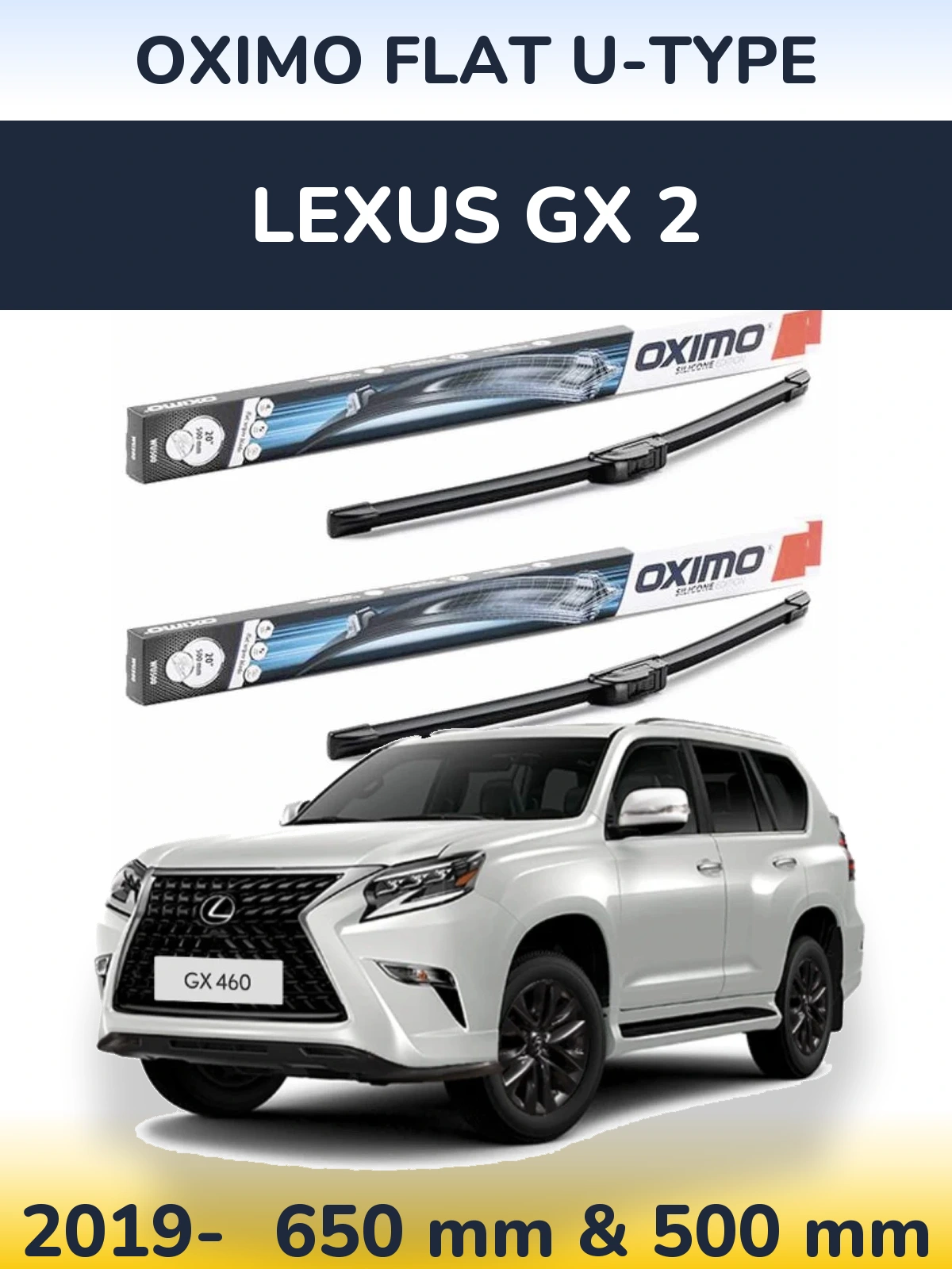 Sada předních stěračů Oximo Flat U-type 650 a 500 mm pro Lexus GX 2 2019-2026
