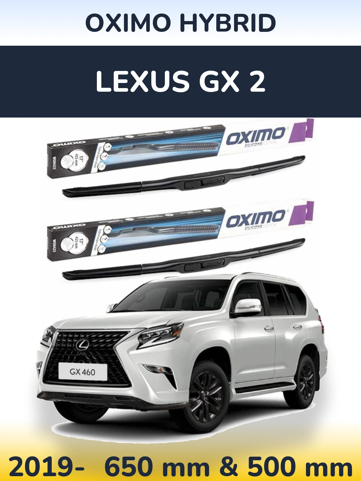 Sada předních stěračů Oximo Hybrid 650 a 500 mm pro Lexus GX 2 2019-2026