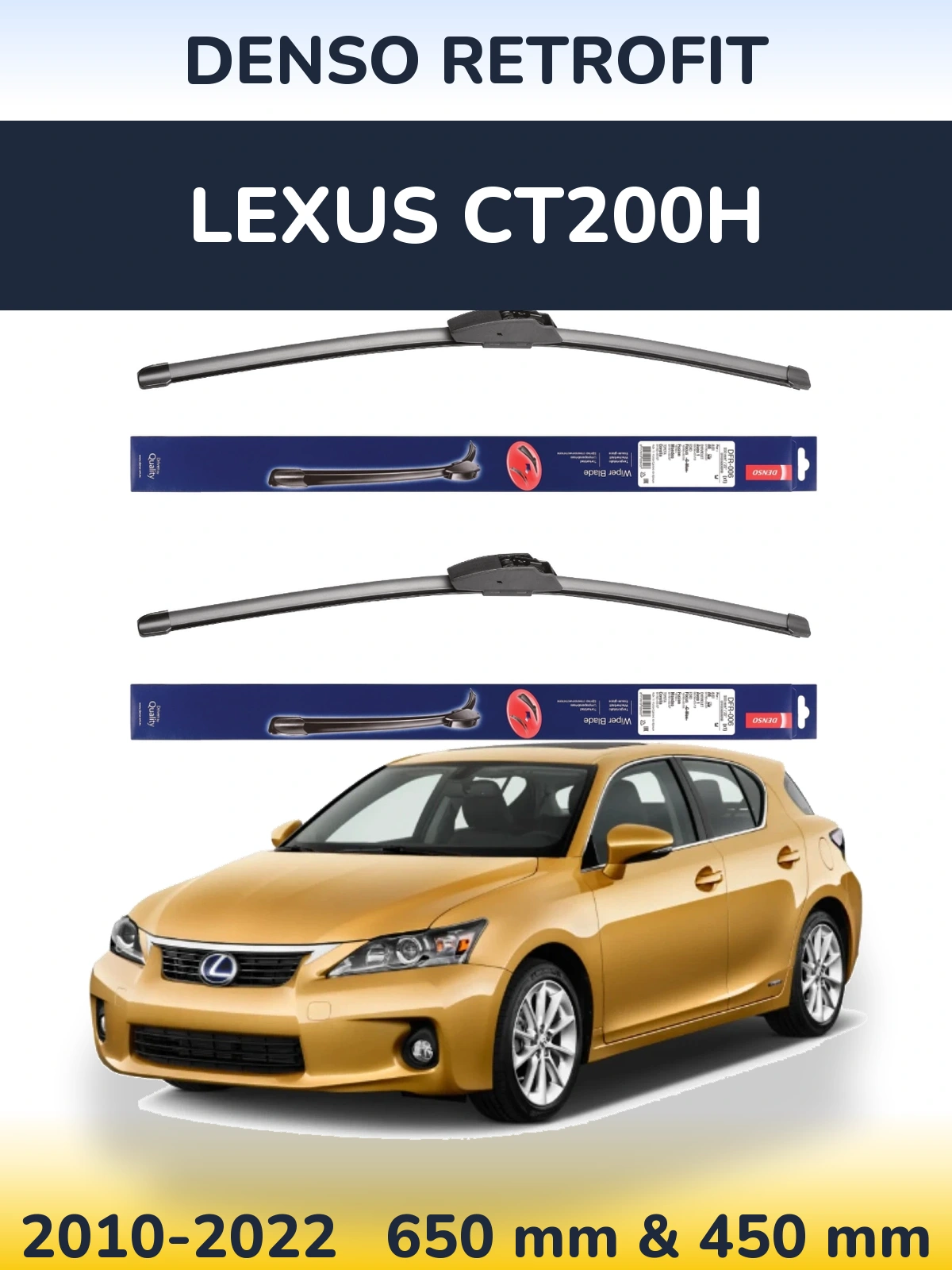 Sada předních stěračů Denso Retrofit 650 a 450 mm pro Lexus CT200h 2010-2022