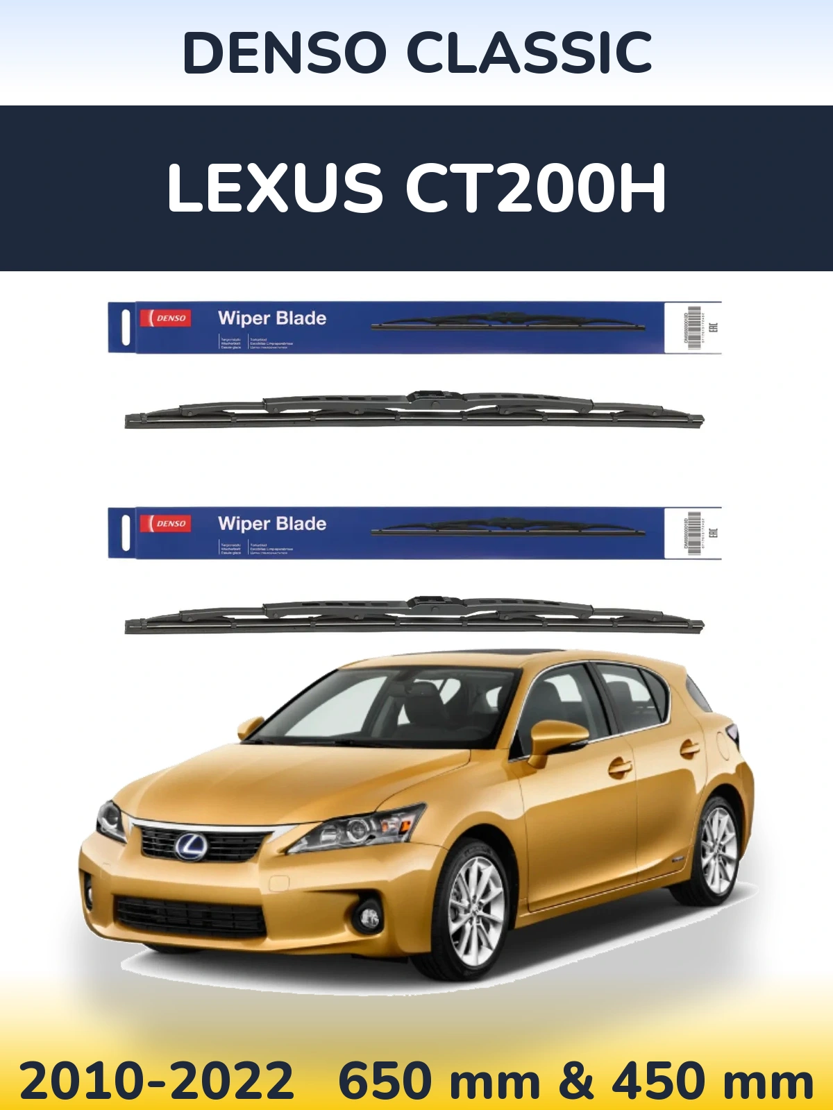 Sada předních stěračů Denso Classic 650 a 450 mm pro Lexus CT200h 2010-2022