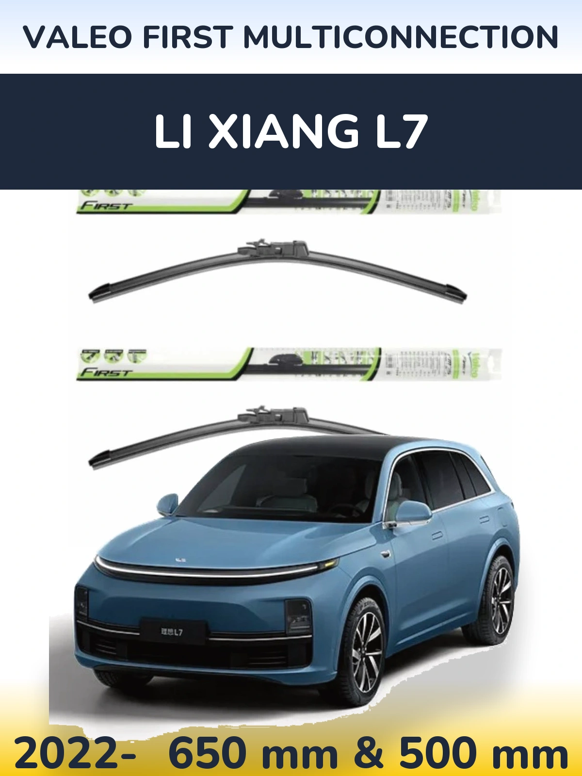 Sada předních stěračů Valeo First MultiConnection 650 a 500 mm pro Li Xiang L7 2022-2026