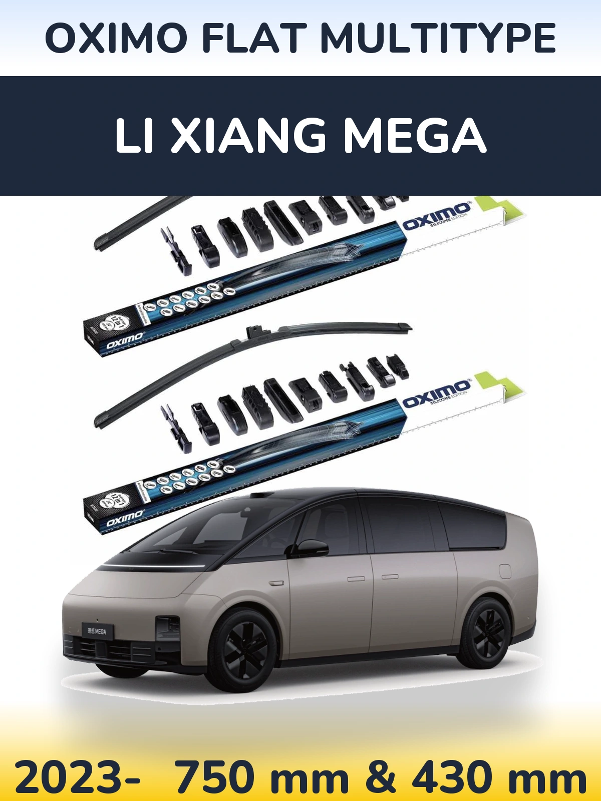 Sada předních stěračů Oximo Flat MultiType 750 a 430 mm pro Li Xiang Mega 2023-2026