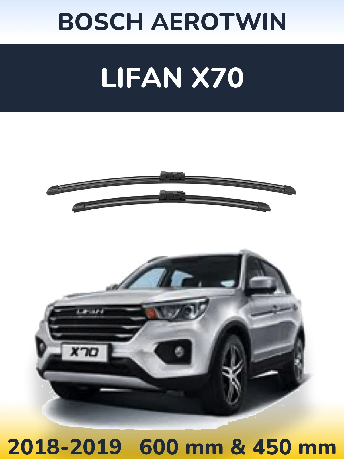 Sada předních stěračů BOSCH AeroTwin 600 a 450 mm pro Lifan X70 2018-2019