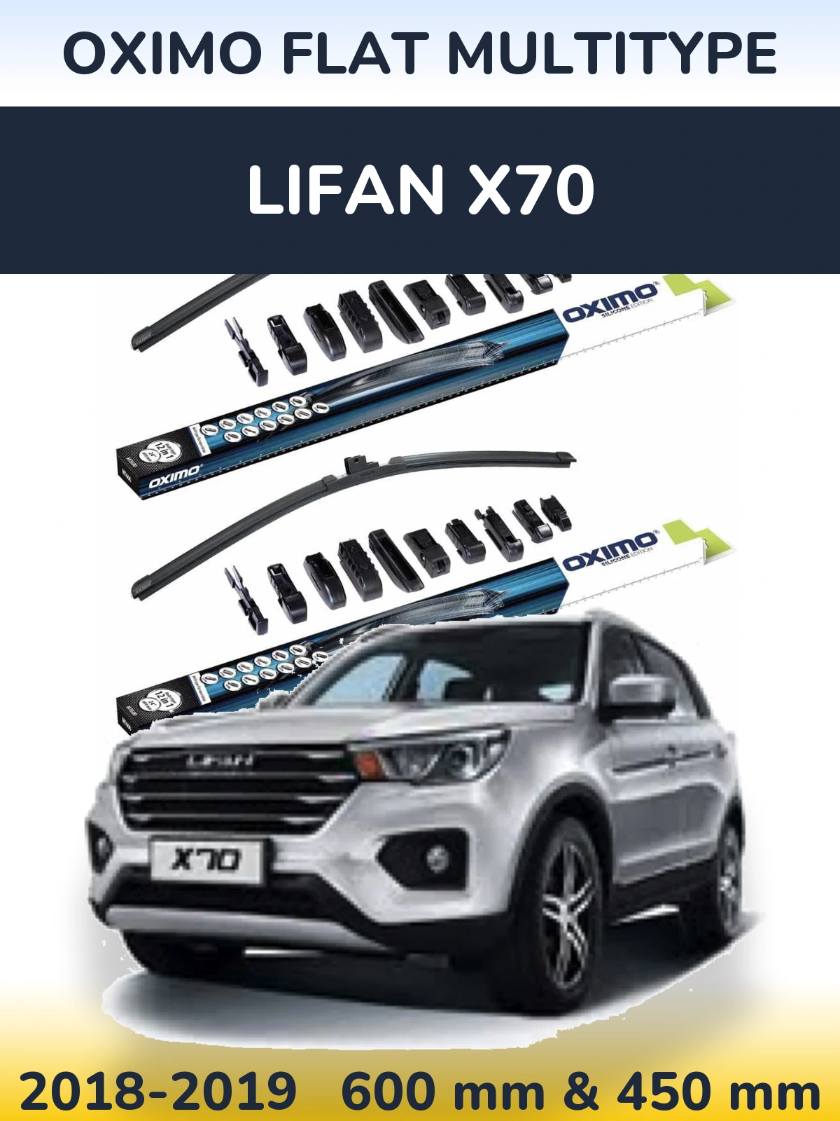 Sada předních stěračů Oximo Flat MultiType 600 a 450 mm pro Lifan X70 2018-2019