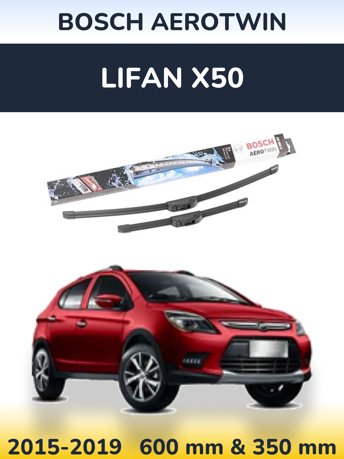 Sada předních stěračů BOSCH AeroTwin 600 a 350 mm pro Lifan X50 2015-2019