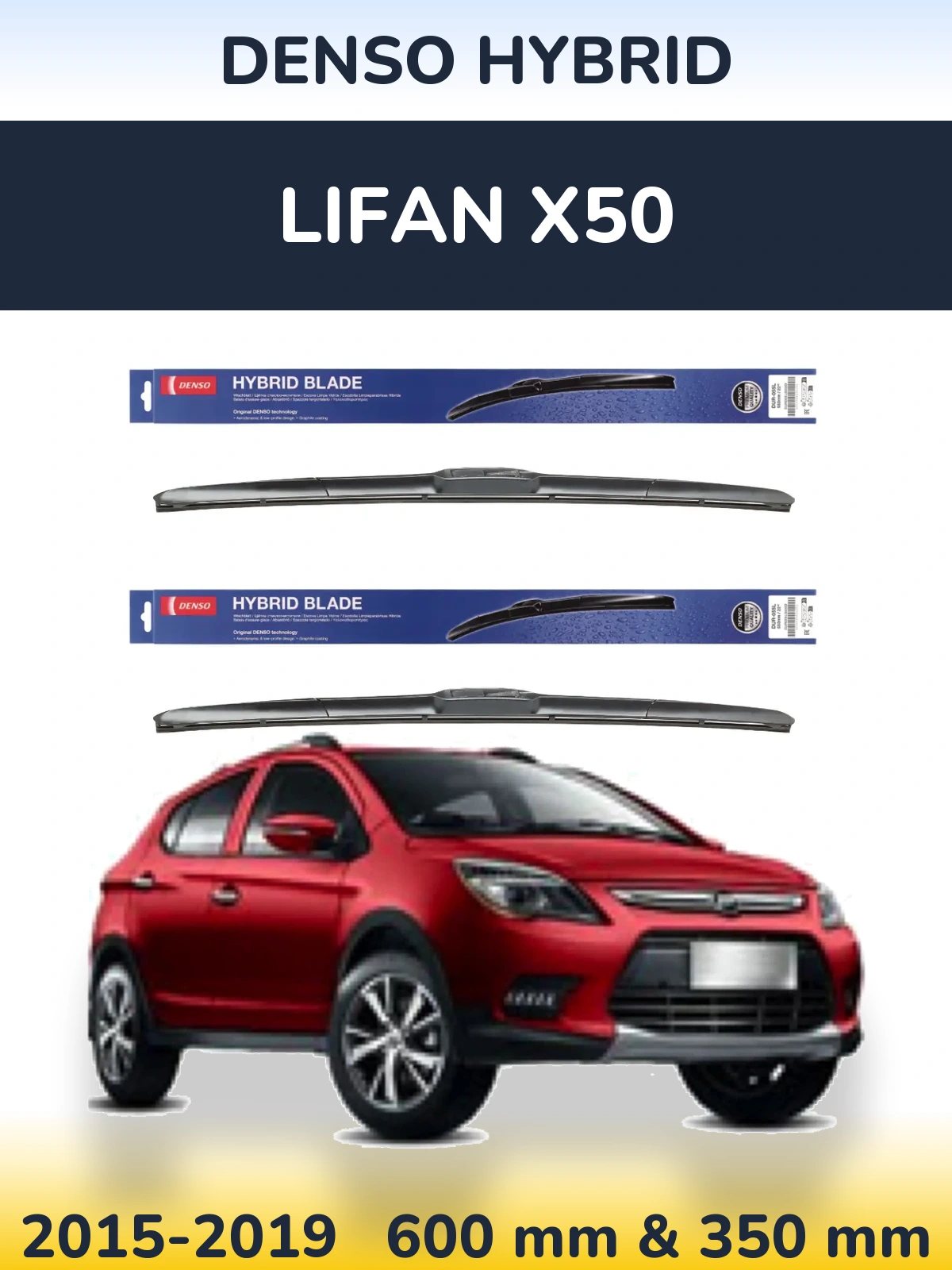 Sada předních stěračů Denso Hybrid 600 a 350 mm pro Lifan X50 2015-2019