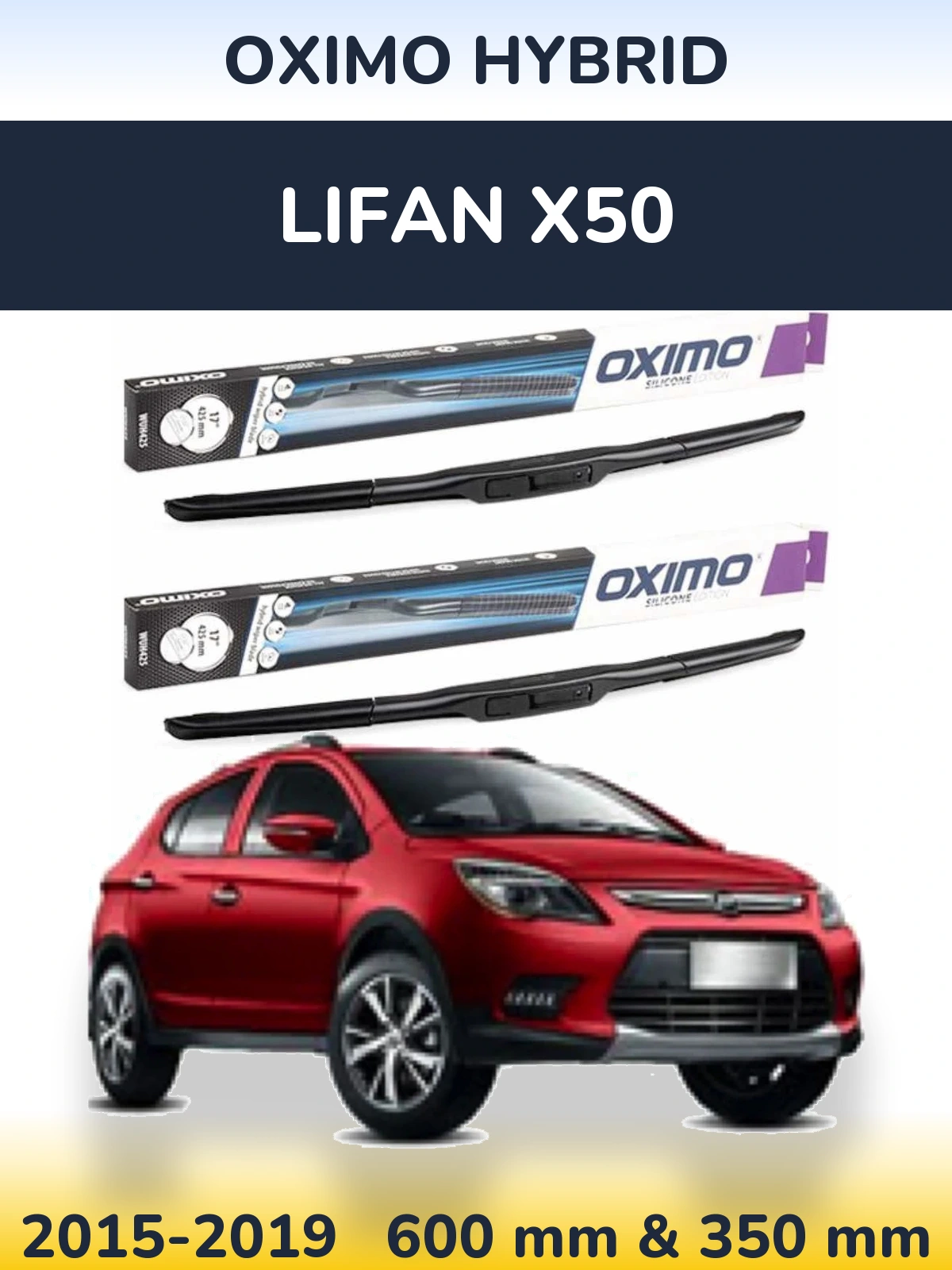 Sada předních stěračů Oximo Hybrid 600 a 350 mm pro Lifan X50 2015-2019